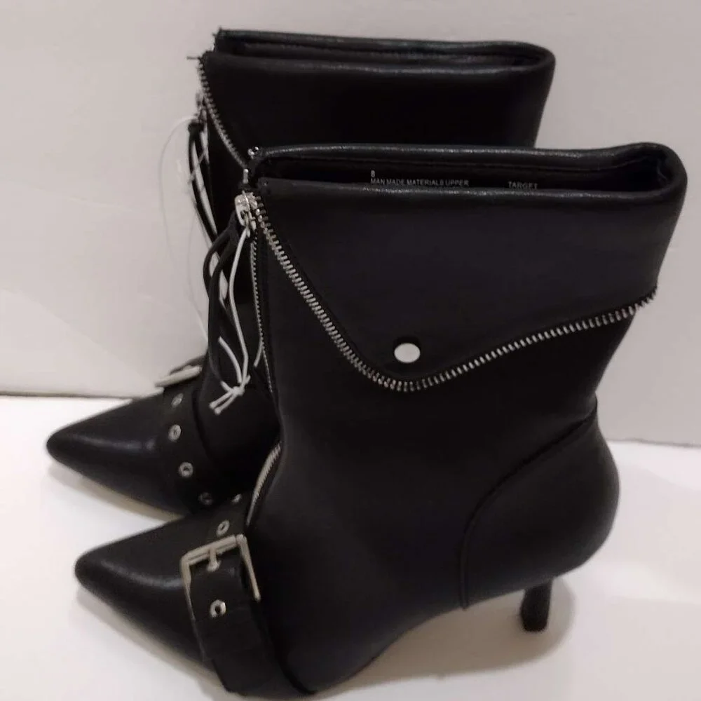 New Women's Mickey Point Toe Moto Ankle Boots - A New Day - black